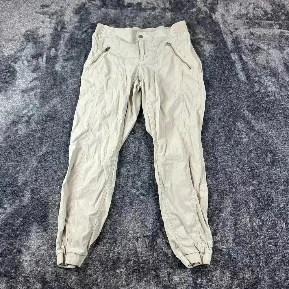 Athleta Trekkie Jogger Zipper Pockets Women's 8 Beige Nylon Spandex Pull On
